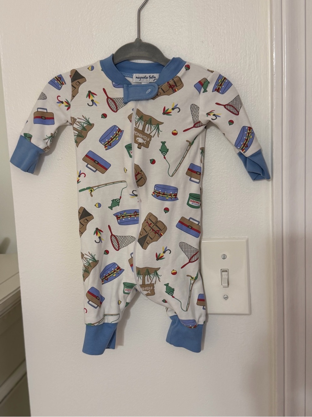 Blue-Trim Printed Baby One-Piece Footie - Magnolia Baby